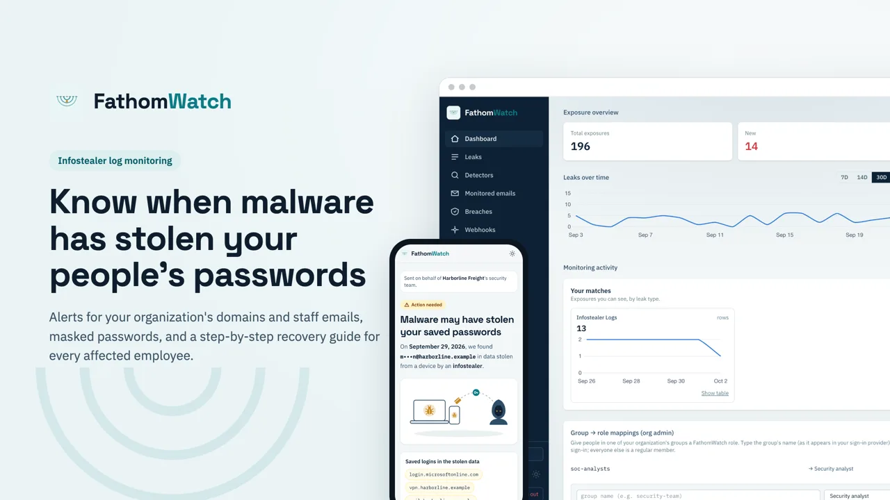 FathomWatch, infostealer log and leaked credential monitoring