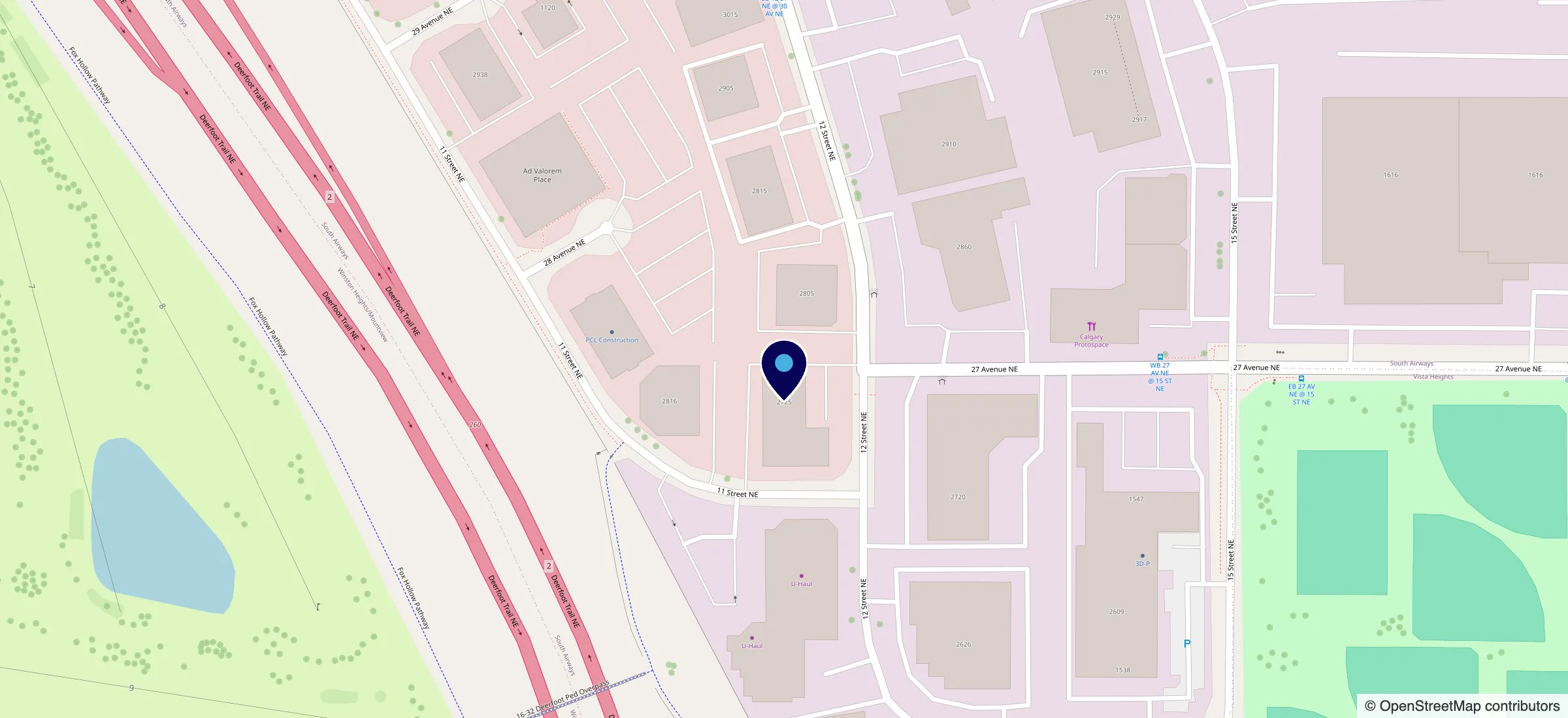 Map showing the Sage ISG office at 2725 12 St NE, Calgary